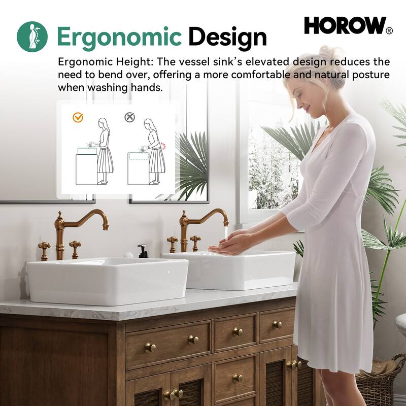 HOROW 19 inch Rectangular White Bathroom Ceramic Vessel Sink Art Basin