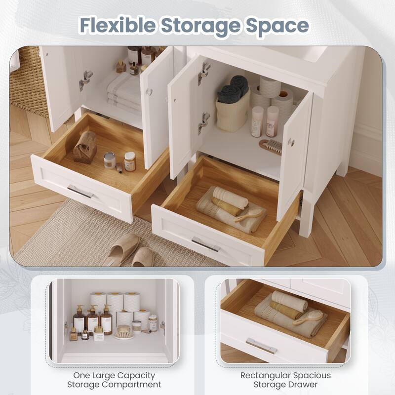 Modern Bathroom Vanity with Ceramic Sink, Soft-Close Storage Cabinet and Glossy Easy-Clean Countertop