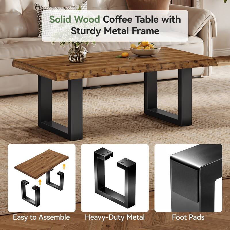 47-inch Solid Wood Coffee Table With Sturdy Metal Base, Easy Assembly (new Zealand Pine) - 47.2" W x 23.6" D x 17.7" H