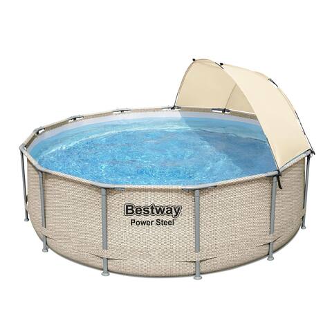 Bestway 13' x 42" Power Steel Frame Above Ground Swimming Pool Set with Canopy - 97