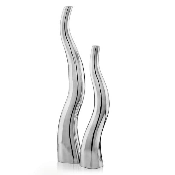 Set Of 2 Modern Tall Silver Squiggly Vases Set Of 2 Modern Tall Silver Squiggly Vases