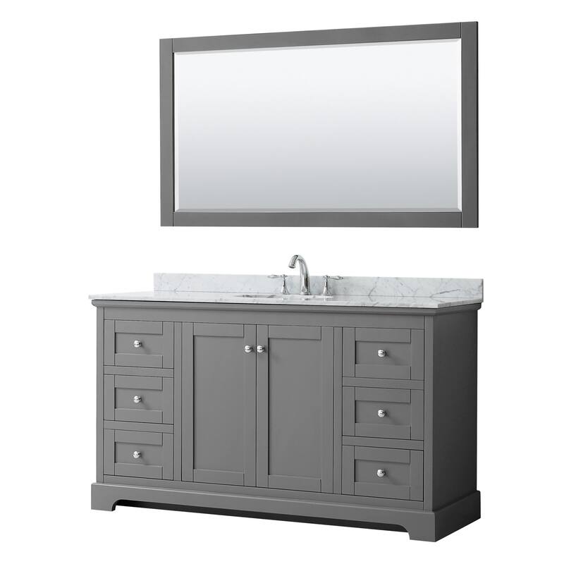 Wyndham Collection Avery 60" Free Standing Single Basin Vanity Set - Dark Gray / White Carrara Marble Top / Polished - Steel Finish
