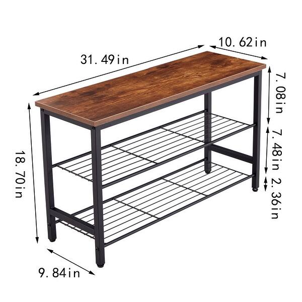 Metal Shoe Rack Bench Shoe Storage Shelf w/ MDF Top Board & Partition ...
