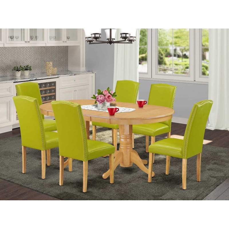 Elegant Dining Set 7Pc - Table w/ Butterfly Leaf & 6 Chairs - Modern Oak Leg Design