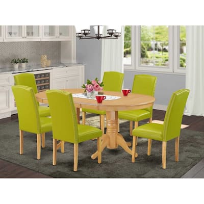 Elegant Dining Set 7Pc - Table w/ Butterfly Leaf & 6 Chairs - Modern Oak Leg Design