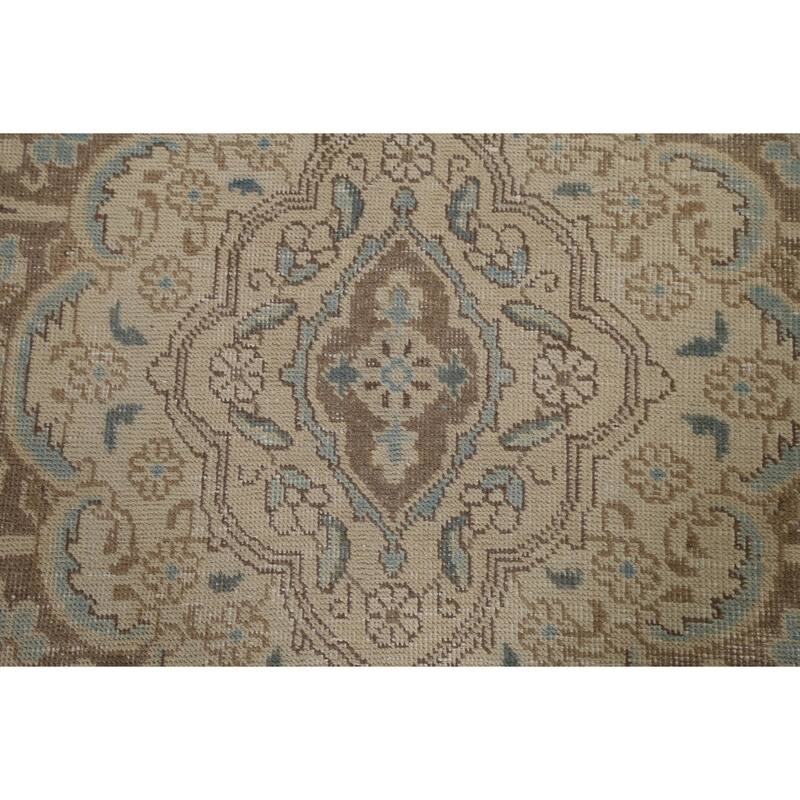 Hand Knotted Oriental 100% Wool Carpet Traditional Floral Beige & Ivories Tabriz Area Rug - 12' 9'' X 9' 7''