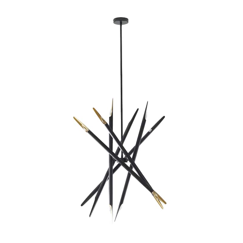 Metal Abstract 12 Light Room Chandelier with Angled Beams and Suspension Rod - Black - Roche River Decor