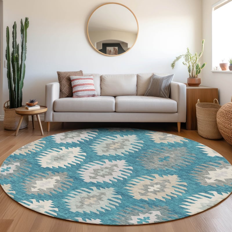Premium Washable Super Soft Southwest Global Mayfield Rug - Teal - 8' x 8'
