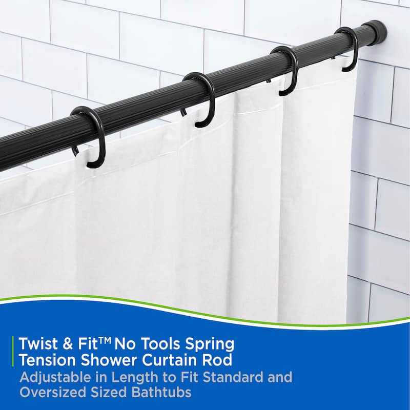 Kenney Twist & Fit No Tools Spring Tension Shower Curtain Rod, 42-72"