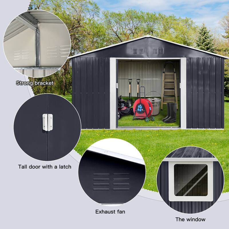 GDFStudio - Nolan 11.2x10.6 FT Metal Garden Shed with Sliding Door and Ventilated Window Design