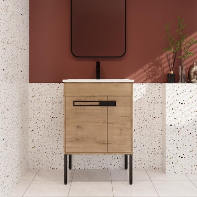 BNK 24''/30''/36'' Dual Mounted Bathroom Vanity With Sink, Freestanding/Floating Bathroom Vanity with Soft Close Door and Shelf
