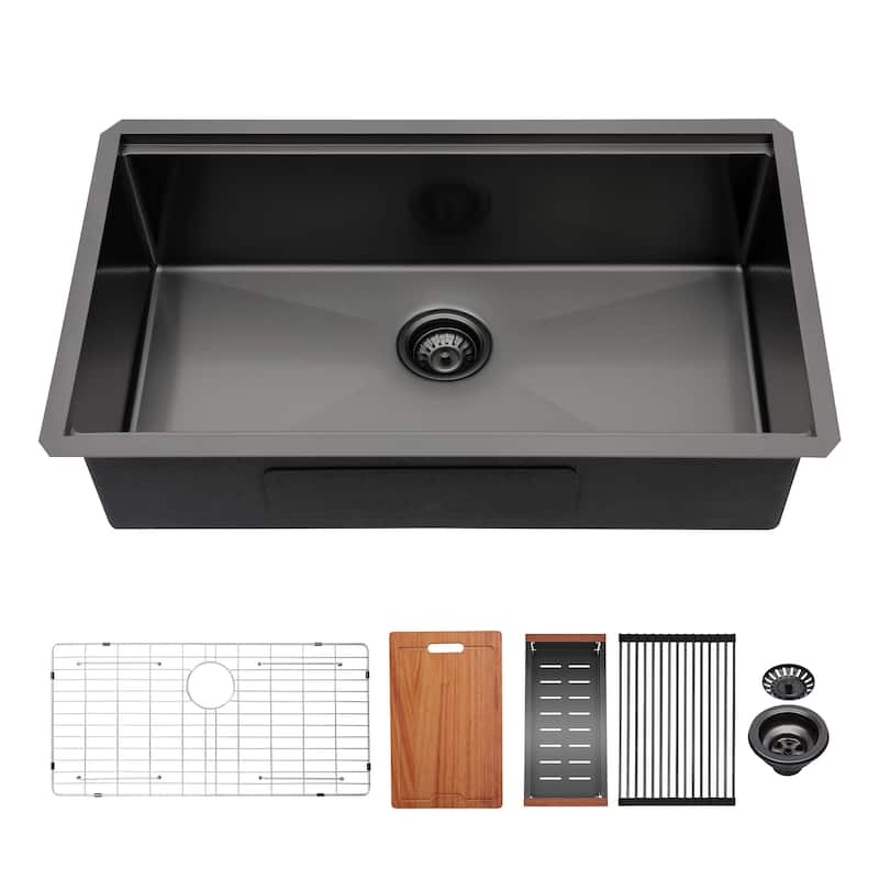 Undermount Single Bowl Stainless Steel Kitchen Sink with Workstation