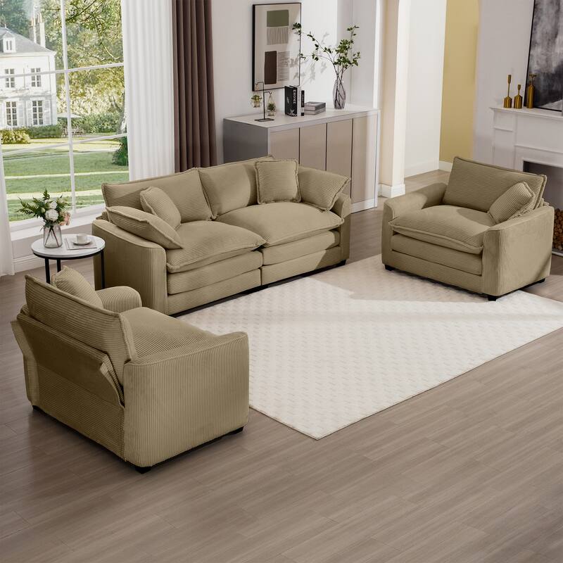 2+1+1Seater Flexible Combinations Sofa Set with One 2-Seater Sofas and 2 Single Sofa Chairs for Livingroom