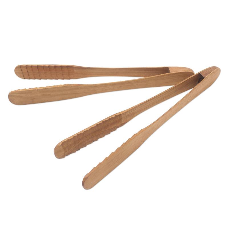 Novica Handmade Pick Me Up Teak Wood Tongs (Pair) - 1.2 D