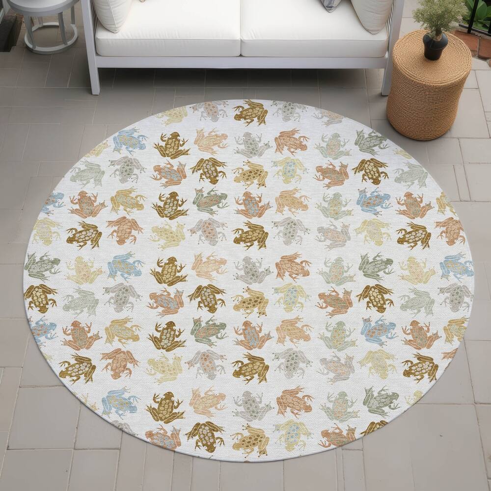 Machine Washable Indoor/ Outdoor Modern Frogs Chantille Rug
