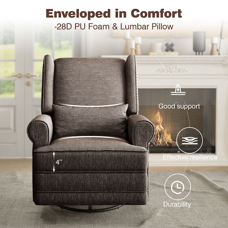 Swivel Recliner Chair with Extra Large Footrest, Grey