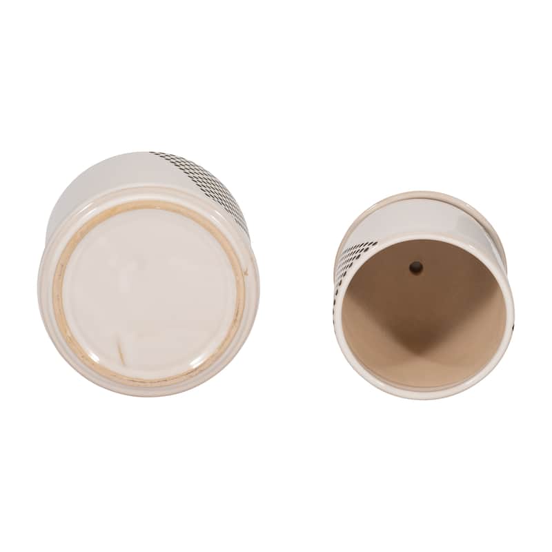 Handmade White and Black Ceramic Planters with Saucers (Set of 2)