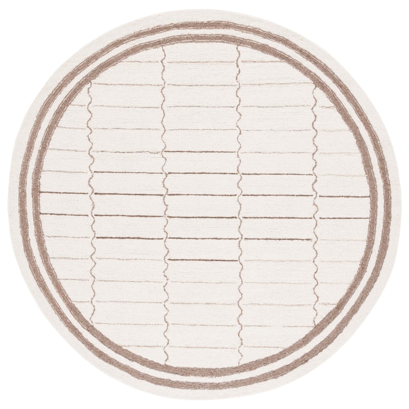 SAFAVIEH Handmade Metro Spyrini Modern Stripe Wool Rug - 6' Round - Ivory/Brown