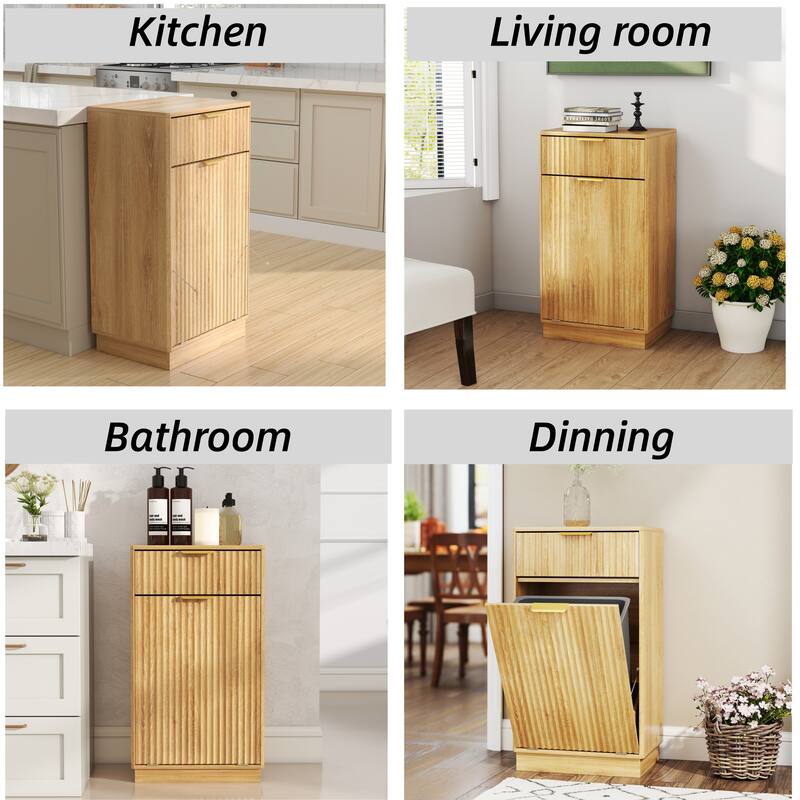 GDFStudio - Harper 13-Gallon Woodgrain Tilt-Out Cabinet with Textured Drawer & Hidden Waste Bin - 10-Gallon