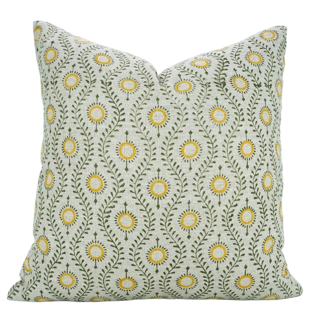 Fabdivine Block Print Accent Pillowcase Heavy Linen for Bed or Couch Floral Home Fall or Farmhouse Décor Boho Yellow, Lehar