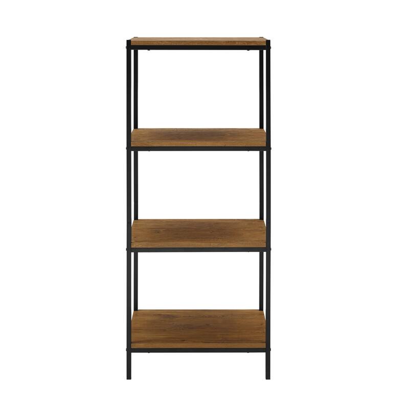Caffoz 4-Tier Rustic Industrial Bookshelf Open Shelf Bookcase, Modern Wood Storage Shelf for Living Room, Office & Bedroom