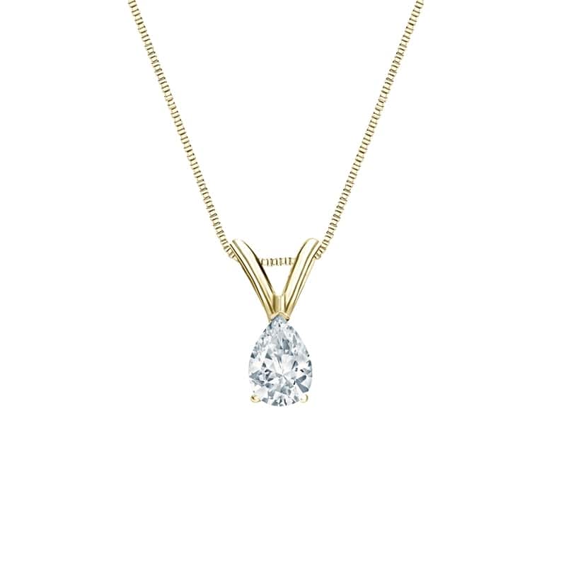 Auriya 14-karat Gold 0.25ctw Pear Solitaire Lab Grown Diamond Necklace V-End (H-I VS) Prong - 0.25 - Yellow