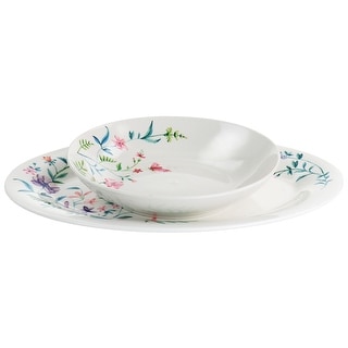 2 Piece Fine Ceramic Platter and Dinner Bowl Set - 2 Piece
