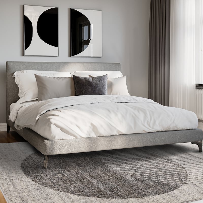 Solace Collection - Soft Low-Pile Grey White Merging Circles Area Rug