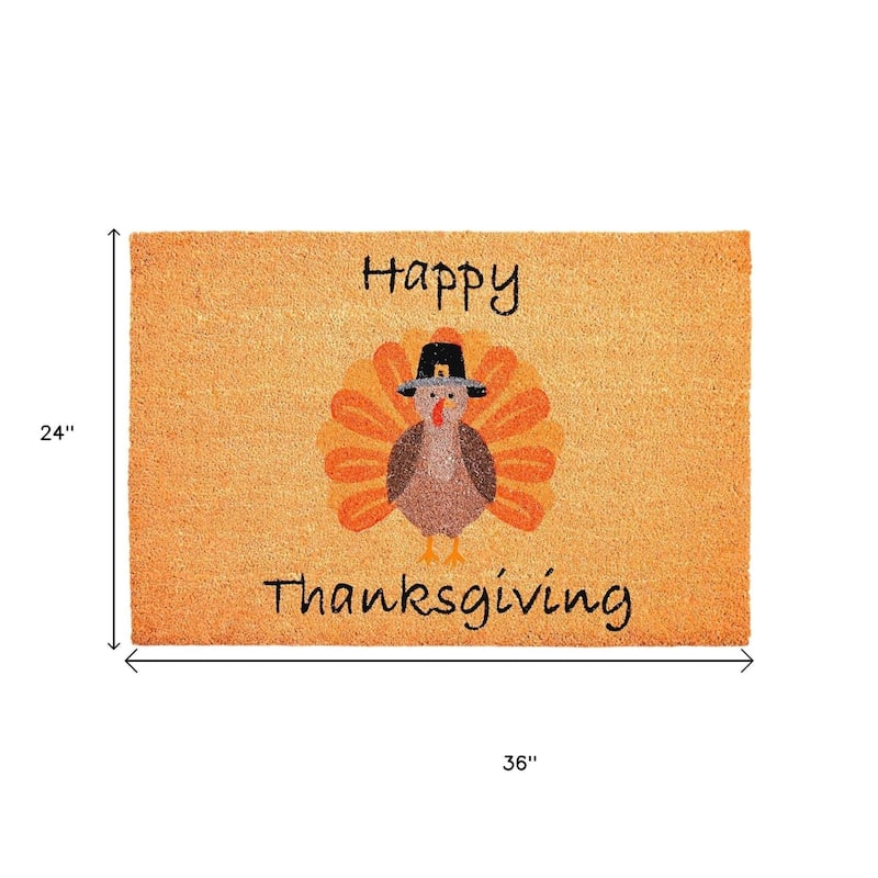 HomeRoots 24" X 36" Natural And Brown Thanksgiving Outdoor Coir Door Mat - 24.00' X '36.00