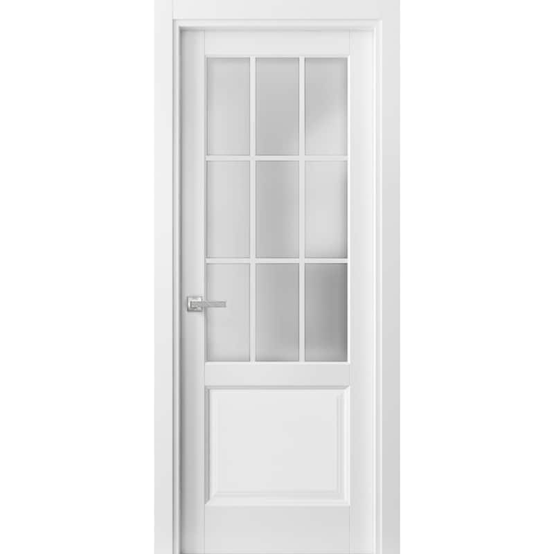 Solid French Door Frosted Glass 9 Lites / Felicia 3309 White Handle