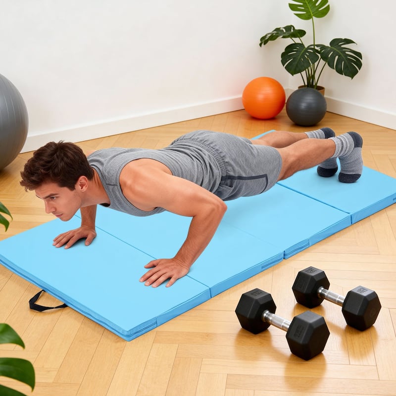 Zenova Gymnastics Mat 6' x 3' x 2" Four Fold Folding Exercise Mat with Carrying Handles