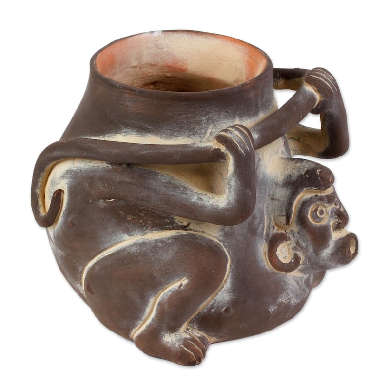 Novica Handmade Monkeyshines Ceramic Decorative Jar