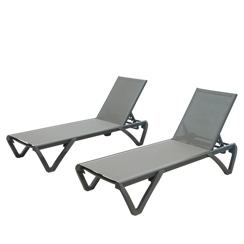 2-Piece Aluminum Outdoor Chaise Lounge Chair Set with Wheels, Adjustable Backrest, Beach Pool Deck Reclining Lounger