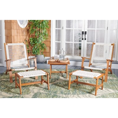 SAFAVIEH Chantelle Outdoor Solid Wood Chaise Lounge Chair and Stool Set of 2 (Includes End Table)