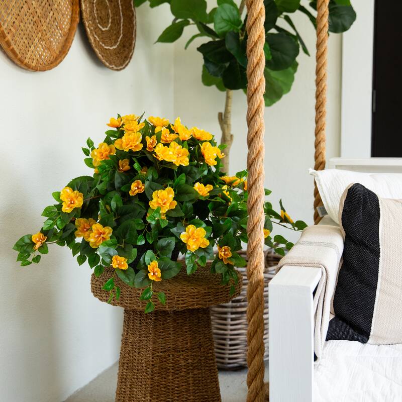 24-in UV Resistant Artificial Azalea Hanging Plant - Set of 3