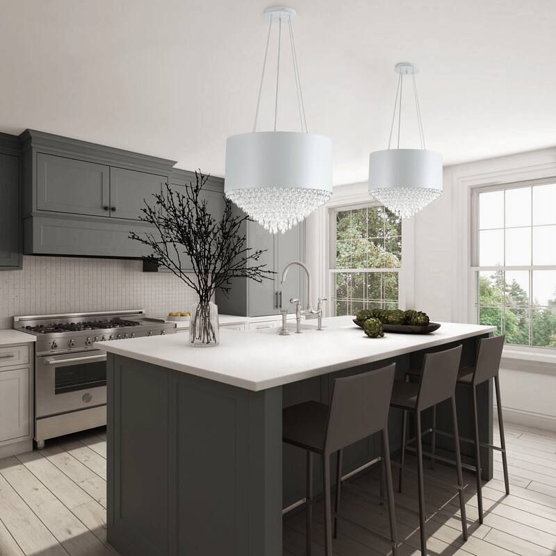 Modern Black or White Metal Drum Shape Pendant Light for Dining Room Kitchen Island