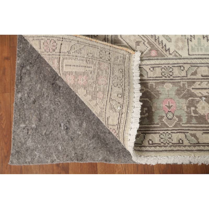 Distressed Beige Tabriz Persian Vintage Area Rug Handmade Wool Carpet - 6'7" x 9'6"