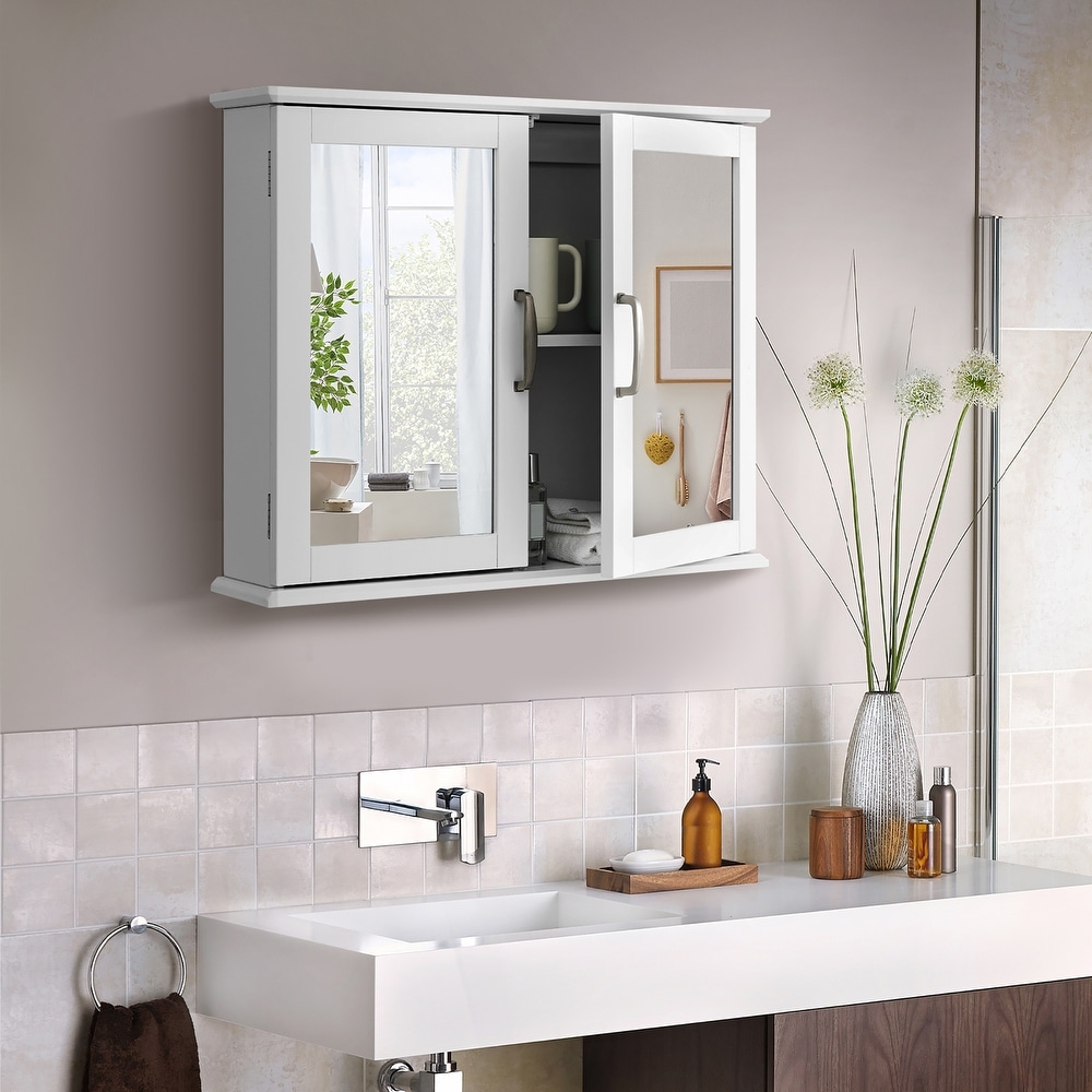 2 Door Floating Restroom Bathroom Vanity Mirror W/3-Tier Storage Shelves  24x22