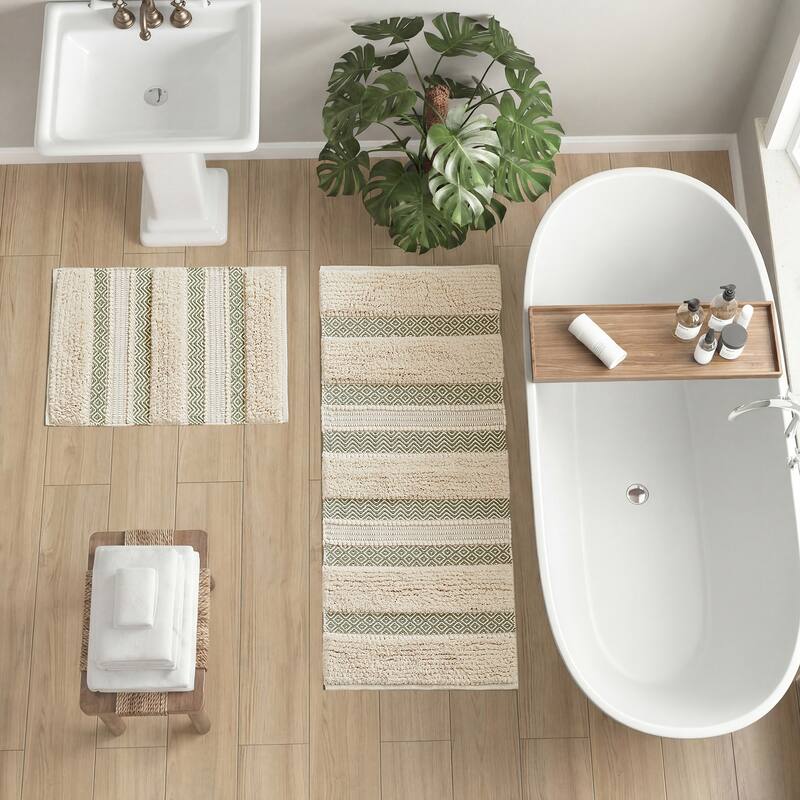 INK+IVY Asher Woven Texture Stripe Bath Rug - 20x32" - SageGreen