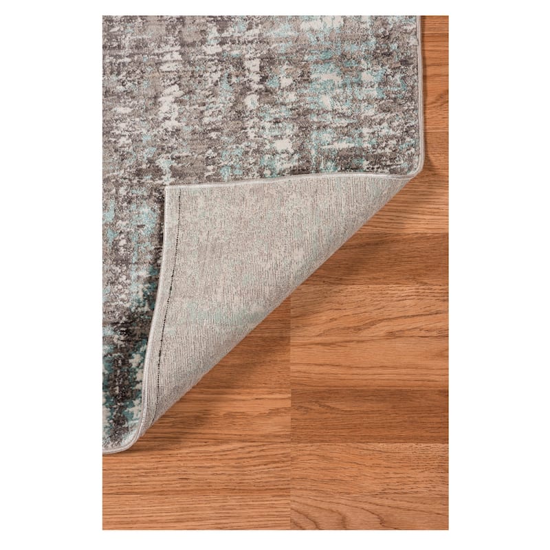 Savannah Elle Aqua Blue/Gray/Ivory Polyester Area Rug