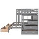 preview thumbnail 36 of 38, Full Over Twin & Twin Bunk Bed wGuardrails Wood Triple Bunk Bed, Low Platform Bed wBedend Drawer Space-saving Symmetrical Bed