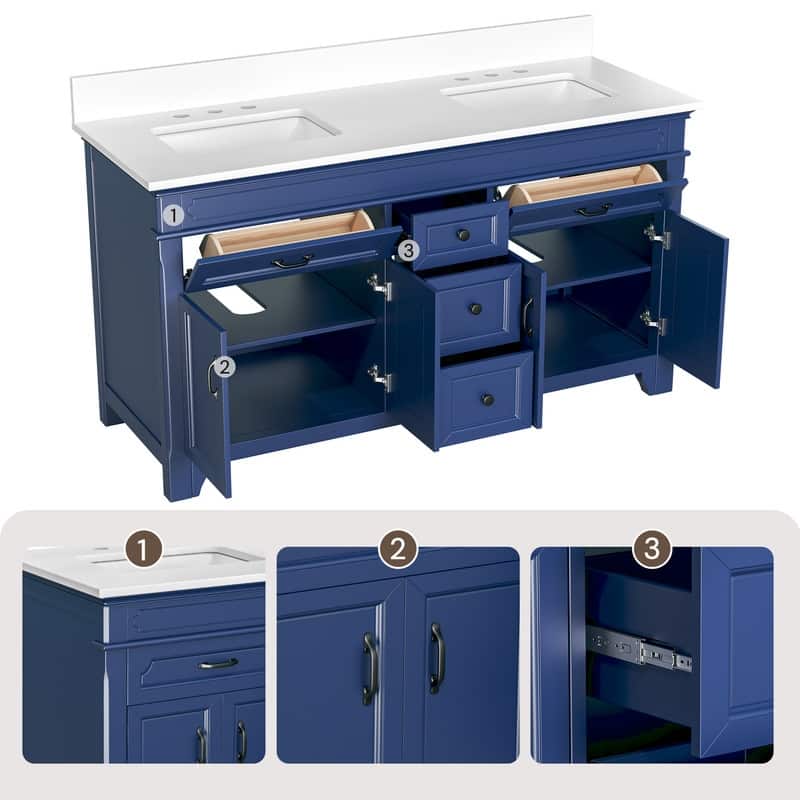 60-Inch Double Sink Bathroom Vanity – Clean Elegant Style in Solid Wood and MDF Blend