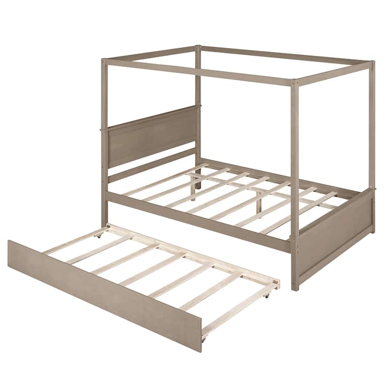 Canopy Platform Bed with Trundle and Support Slats