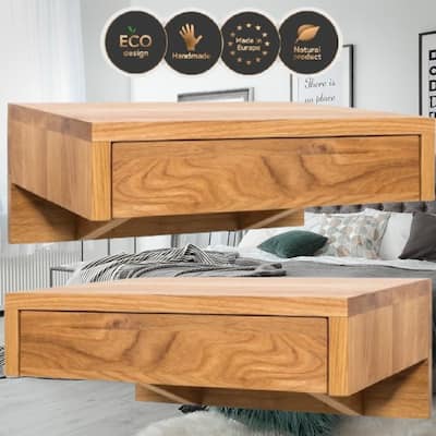 Set of 2 Floating Nightstands with Drawers, Wall Hanging