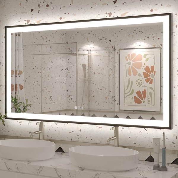 slide 2 of 86, Extra Large Black Frame LED Bathroom Vanity Mirror with 3 Years Warranty and UL Certified