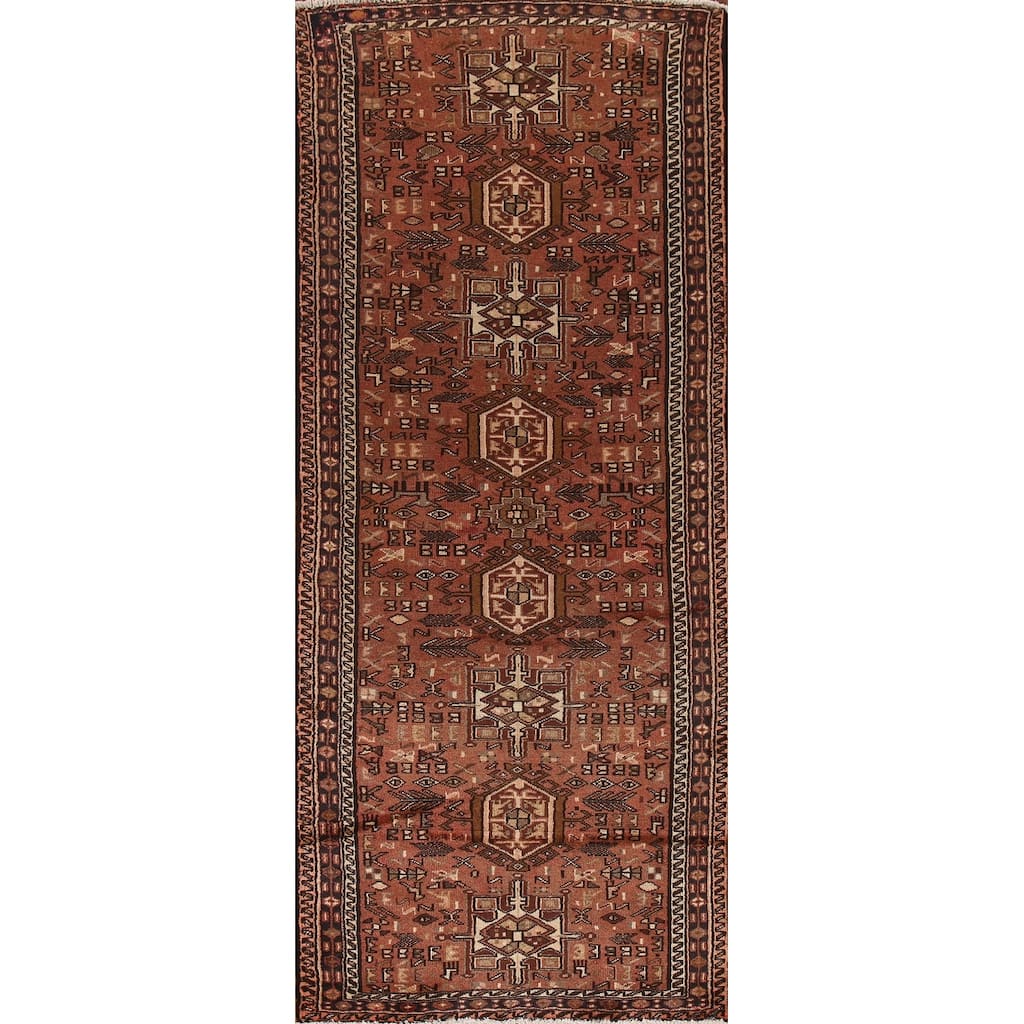 Tribal Gharajeh Persian Vintage Runner Rug Handmade Wool Carpet - 3'3"x 9'4"
