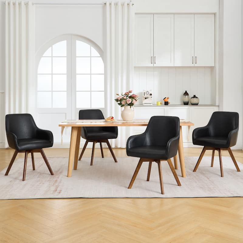 Swivel Upholstered Dining Chair Set of 2 Armchair with Beech Wood Legs - 33.3" H x 23.2" W x 22.4" D