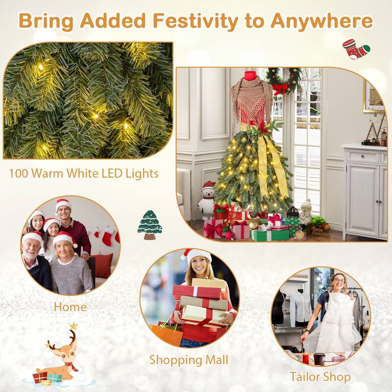 5ft Pre-Lit Mannequin Christmas Tree with 100 LED Lights Red Berries and Gold Ribbon - 5-Ft