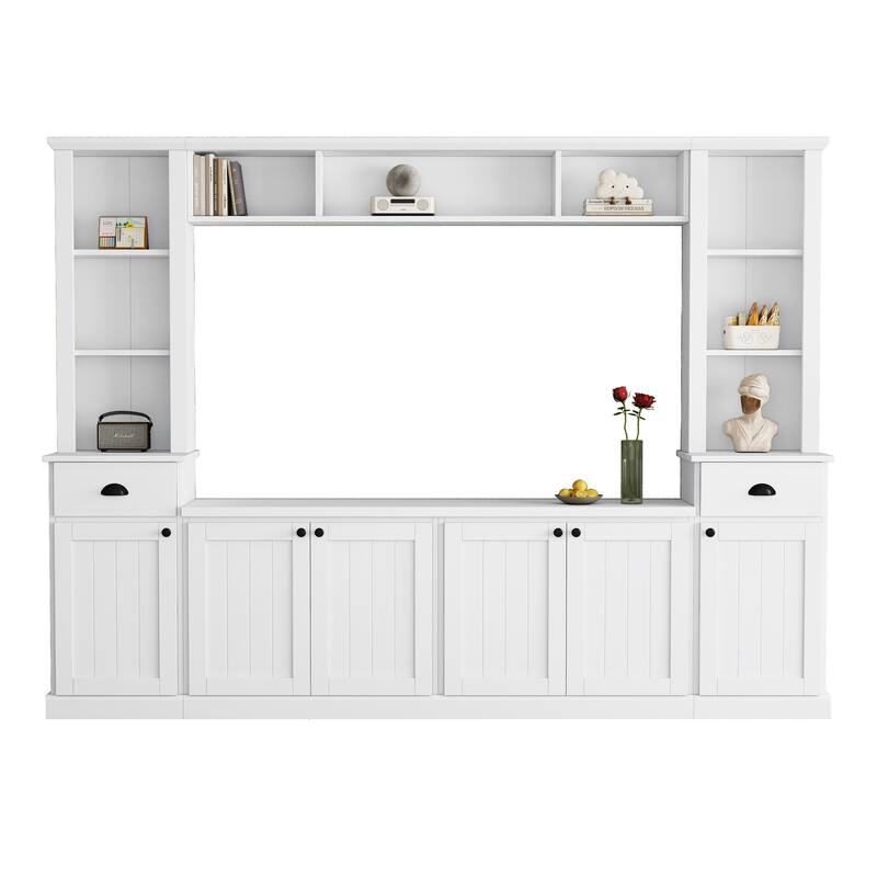All in One Entertainment Wall Unit Sets with Adjustable Height Bridge, Television Cabinet Media Console Table for Living Room