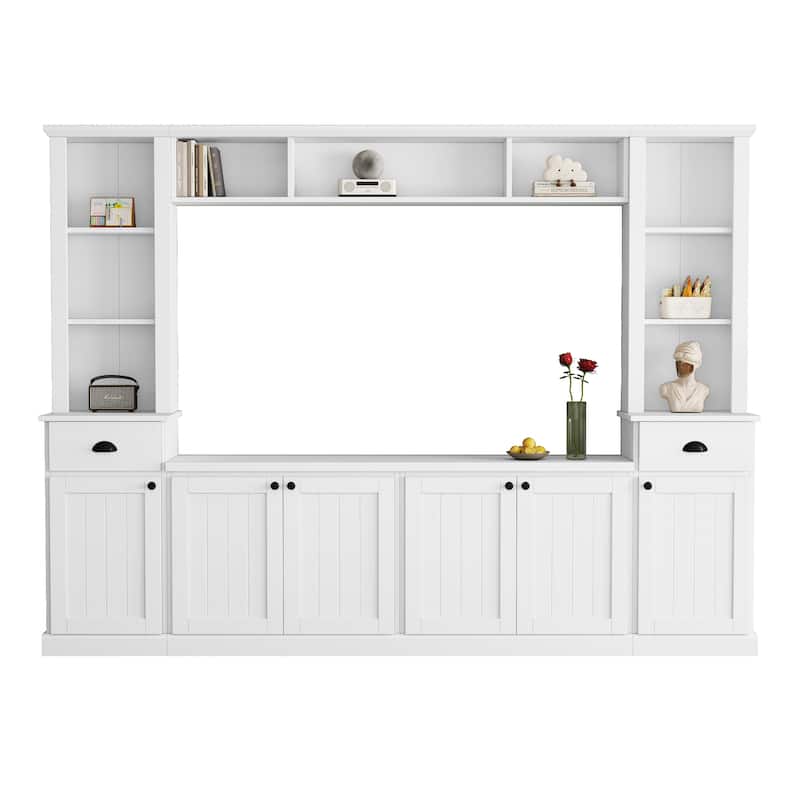 Minimalist Entertainment Wall Unit with Bridge for 75" TVs & Adjustable Shelves